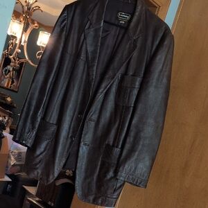 Vintage Brown Leather Sport Coat with Structured Shoulders